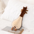 Creative lute-shaped plush pillow toy in beige and brown with cute expression - 38 cm / Pipa Instrument