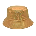 Detailansicht eines holografischen Fischerhuts aus PU-Leder mit Metallic-Effekt und Nähten - M (56-58cm) / Metallic Gold