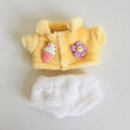 Niedlicher gelber Plüsch-Hoodie mit Erdbeer-Patch und weiße Hose für 17cm Puppe - Passend für 17cm Puppe / Plüsch-T-Shirt + Shorts / Gelb
