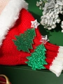 Christmas tree earrings with green glitter finish and transparent star studs - Acrylic/Steel Pin / Green Glitter Christmas Tree (44#)