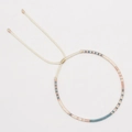 Minimalist bohemian seed bead bracelet with blue and gold accents and adjustable cord - Minimalist Blue Cream Gold Beads (MI-B220140L)