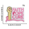 Detail of pink ribbon embroidery patch showing Faith Hope Cure text and 6.6x5.8cm dimensions - Style 8 (FAITH HOPE CURE)