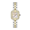 Montre carrée bicolore élégante avec cristaux, cadran en nacre et chiffres romains - Bracelet en Acier Bicolore Or