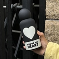 350ml black and white 316 stainless steel vacuum flask with heart design and ball lid - 350ml / Black Spherical Lid / Black White Heart Slogan