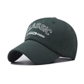 Detail of white 3D letter embroidery on dark green cotton baseball cap in retro style - Adjustable / Army Green