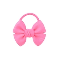 Pink ribbon bow hair tie with ribbed texture and elastic band for young girls - Rose Red