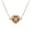 Gold-plated heart pendant necklace featuring vibrant multi-color zircon stones and box chain - Multi-color Zirconia Heart Pendant