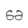 Mini creative glasses shaped open ring in gun black finish with sparkling white zircons - Gun Black Zirconia Glasses Ring (F102)
