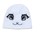 Berretto bianco lavorato a maglia Y2K con grandi occhi cartoon e bocca di gatto - M (56-58cm) / Bianco