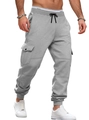 Detalle de pantalones cargo de forro polar gris con múltiples bolsillos y cordón - S / Gris