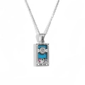 Silver tarot card pendant necklace featuring The Sun design with blue turquoise and gems - Steel - Sun
