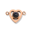 Rose gold heart-shaped connector pendant with black projection stone for necklaces - Rose Gold Heart Double Hole