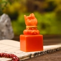 Cute orange crystal cat desk ornament with a creative golden accent ring decoration - 1223-5 Orange Stamp