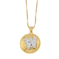 Gold-plated necklace featuring a round radiant pendant with micro-pave letter W charm - Letter W