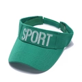 Detail of green visor with SPORT embroidery and adjustable velcro strap for summer sun protection - Green