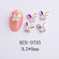 Macro shot of 3D alloy butterfly nail charms with iridescent rhinestones and pearls - AB Aurora Pearl Silver Base Style (MZH-9795)