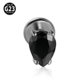 G23 titanium labret stud with black pear shaped cubic zirconia and flat back - 1.2x8mm / Black Zircon