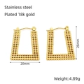 Detailed size view of 18k gold plated stainless steel square hoop earrings for women - Stainless Steel / Dotted Texture Rectangular (ZXG1319) / Gold