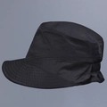 Detail of black nylon sun hat featuring adjustable elastic closure and stitched soft brim - M(56-58cm) / Black