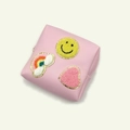 Pink canvas pouch with rainbow and smiley patches for makeup and sanitary storage - Pink