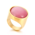 23mm dikke gouden roestvrijstalen ring met een roze kattenoog edelsteen cabochon - US 6 / Gouden Basis Roze Kattenoog (KR108103-K)