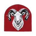 Winter red knitted beanie hat featuring a bold ram jacquard pattern for warmth - M (56-58cm) / Burgundy