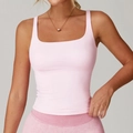 Brassière de sport rose ajustée avec encolure carrée et tissu élastique pour le yoga - Rose Sakura