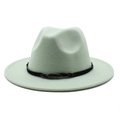 Detail of mint green wool fedora hat featuring a black braided leather hatband - Mint Green