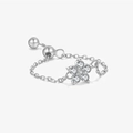 Adjustable S925 silver chain ring featuring a delicate zircon flower charm design - Flower / White Gold