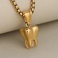 Hip hop style gold 3D tooth pendant with box chain made of polished stainless steel - Gold