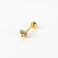 Detailed macro of gold flower stud earring with olive cubic zirconia and ball screw back - Olive Green
