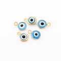 Cinq pendentifs œil maléfique 6mm en acier doré et résine bleue pour création bijoux DIY - Bleu ciel
