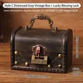 Vintage dark gray wooden jewelry storage box with bronze handle and embossed metal lock - Style C Distressed Gray Color With A Xilinmen Lock.