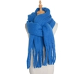 Thick mohair winter scarf with fringes in solid blue color for women shawls - Royal Blue