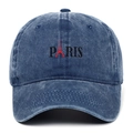 Detail van Paris-borduurwerk en Eiffeltoren op gewassen denim baseballcap van katoen - Verstelbaar / Marineblauw