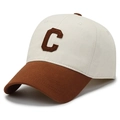 Classic two-tone baseball cap with a letter C embroidery in cream and brown finish - Adjustable / Brown