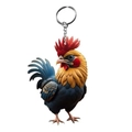 Portachiavi realistico a forma di gallo 3D con piume colorate e anello in argento - Gallo Realistico