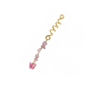Close-up of golden spiral hair ring with purple stone beads and a pink resin butterfly charm - Snake Spiral / Purple