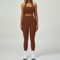 Women's 2-piece yoga set with square neck top and high-waist leggings in deep chocolate - S / Sand Brown