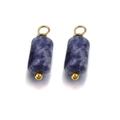 Pair of cylindrical blue marble stone pendants with gold-plated stainless steel hardware - Blue Pattern Stone