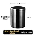 Matte black stainless steel toothpick holder, durable cylindrical case, size 5.7x8cm - Black