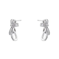 Macro shot of silver bow ribbon stud earrings with shimmering cubic zirconia stones - VE1440 Silver