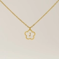 18K gold plated titanium steel necklace with white flower petal and letter J pendant - Letter J