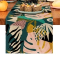 Runner da tavolo in misto lino con stampe digitali di foglie tropicali e geometrie - 33X160cm