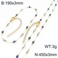 Golden titanium steel jewelry set with blue and white beads including necklace and bracelet - Blue & White Style (Style 8)