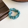 Shiny lake blue french vintage silk scrunchie with pleated satin texture hair tie - Small / Tiffany Green