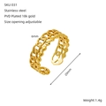 Anillo ajustable de acero inoxidable chapado en oro de 18K con diseño de cadena - Abierto Ajustable / Dorado