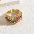 Chic 14K gold plated wide open ring with vibrant multi-color zircons and white stones - Multicolor Zircon Wide Band