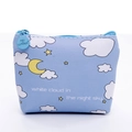 Cute light blue PU leather coin purse featuring white clouds and moon patterns - Moon Cloud