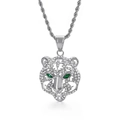 Silver tiger head pendant necklace with clear crystals and green eyes on twist chain - Silver Rhinestone Tiger Head Style (KP94057)